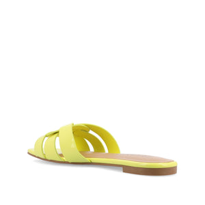 ARRINA STATEMENT PATENT SLIDE SANDALS IN WIDE - Yellow Patent