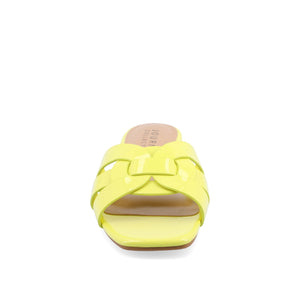 ARRINA STATEMENT PATENT SLIDE SANDALS IN WIDE - Yellow Patent
