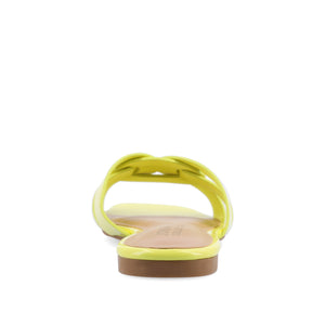 ARRINA STATEMENT PATENT SLIDE SANDALS IN WIDE - Yellow Patent