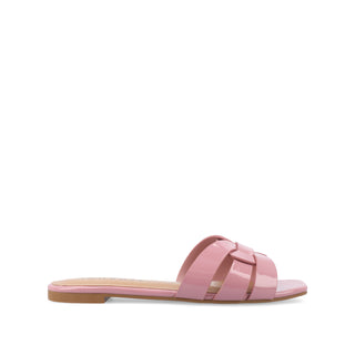 ARRINA STATEMENT PATENT SLIDE SANDALS IN WIDE