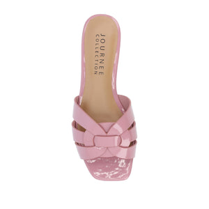 ARRINA STATEMENT PATENT SLIDE SANDALS IN WIDE - Rose Patent