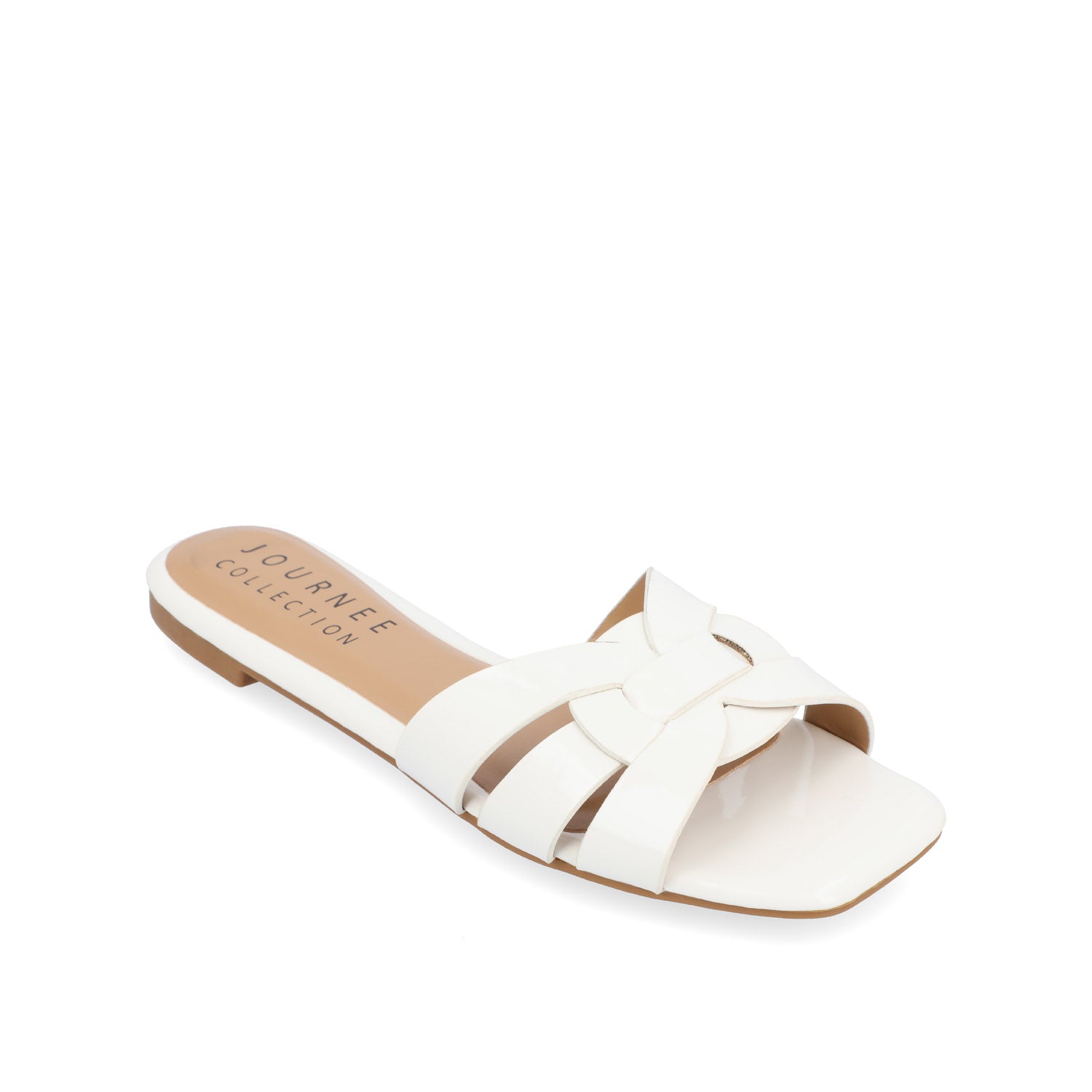 ARRINA SLIDE SANDALS IN BASIC PATENT - White Patent