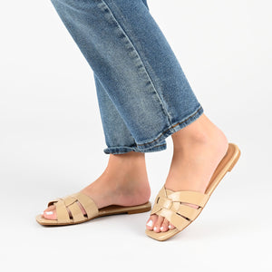 ARRINA STATEMENT PATENT SLIDE SANDALS IN WIDE - Rose Patent