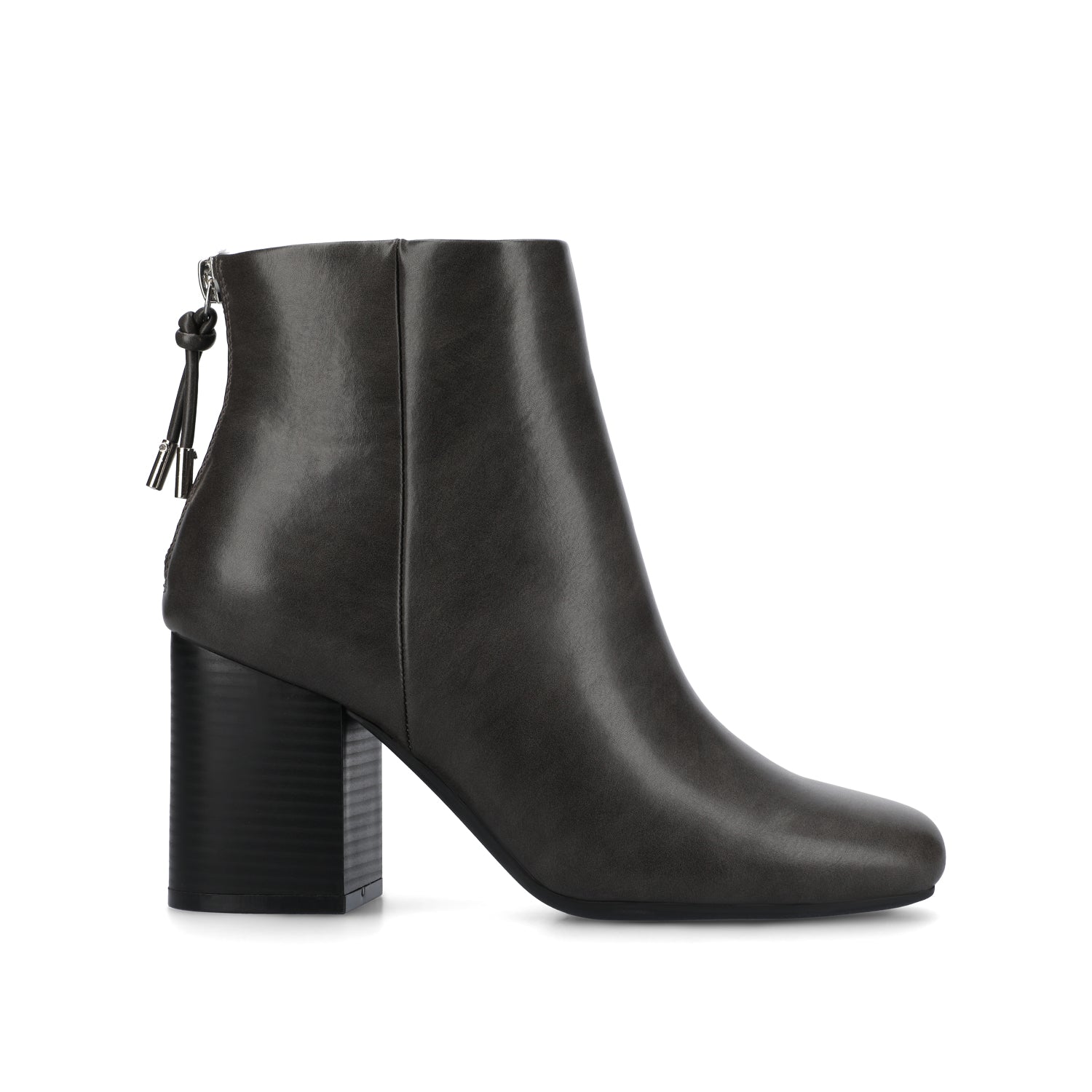 AUDRINA BLOCK HEELED BOOTIES IN VEGAN LEATHER - Charcoal PU