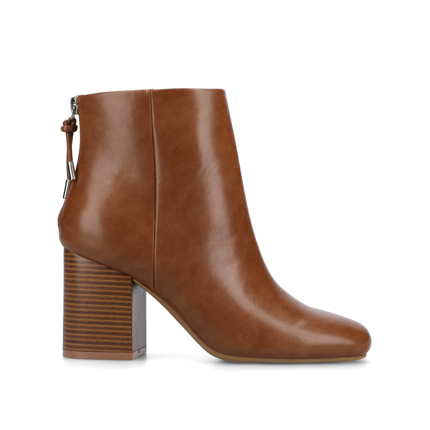 AUDRINA BLOCK HEELED BOOTIES IN VEGAN LEATHER - Cognac PU