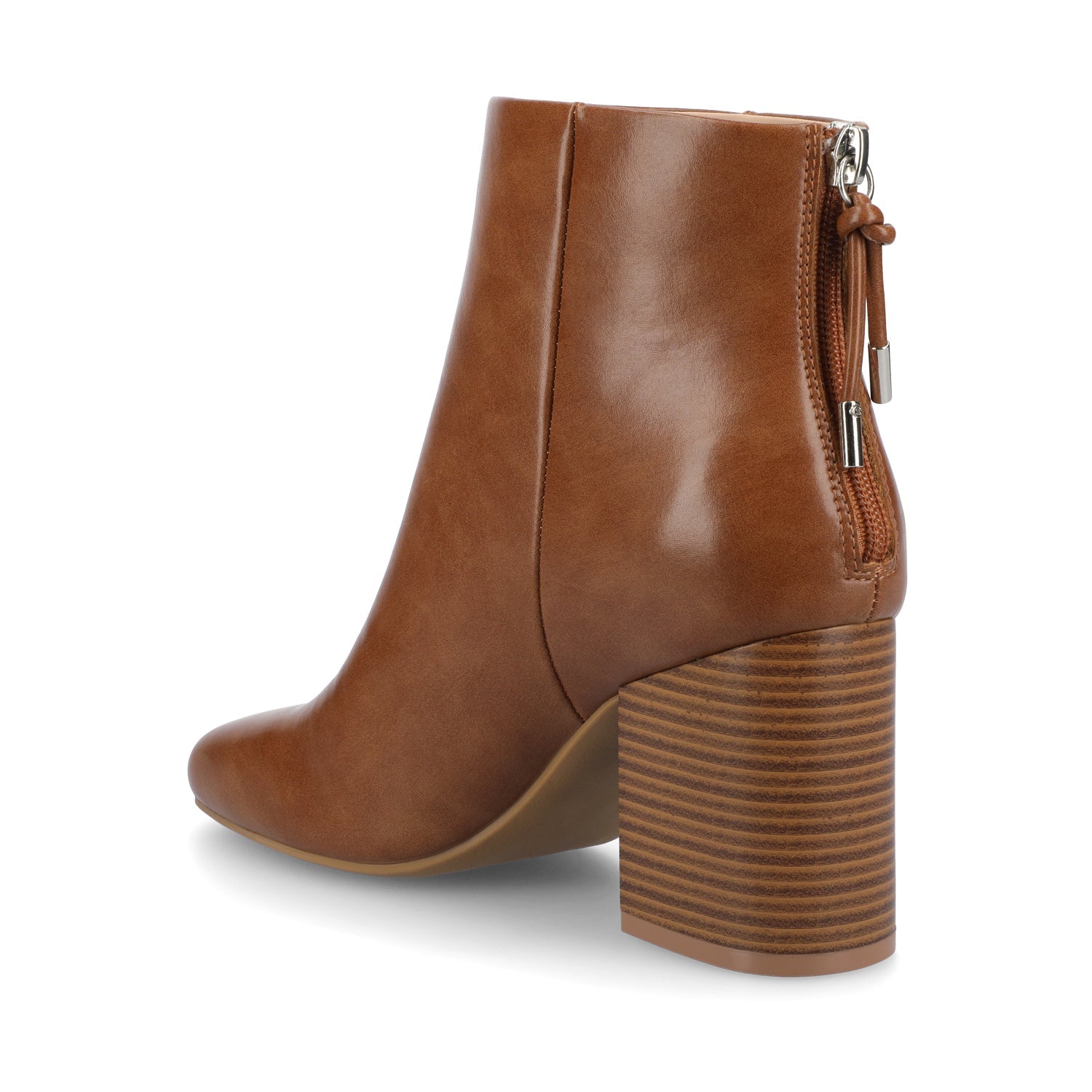 AUDRINA BLOCK HEELED BOOTIES IN VEGAN LEATHER - Cognac PU