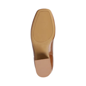 AUDRINA BLOCK HEELED BOOTIES IN VEGAN LEATHER - Cognac PU