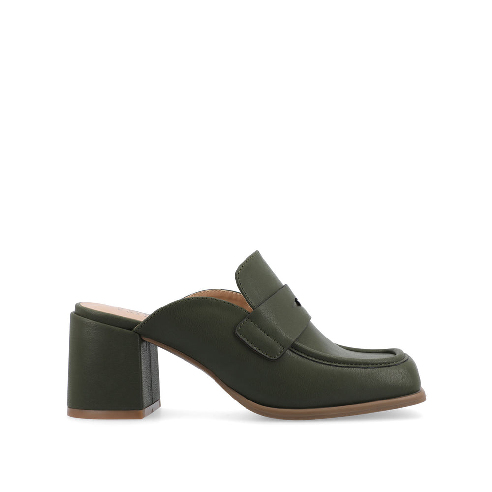 BAYLEY BLOCK HEELED LOAFERS IN FAUX LEATHER