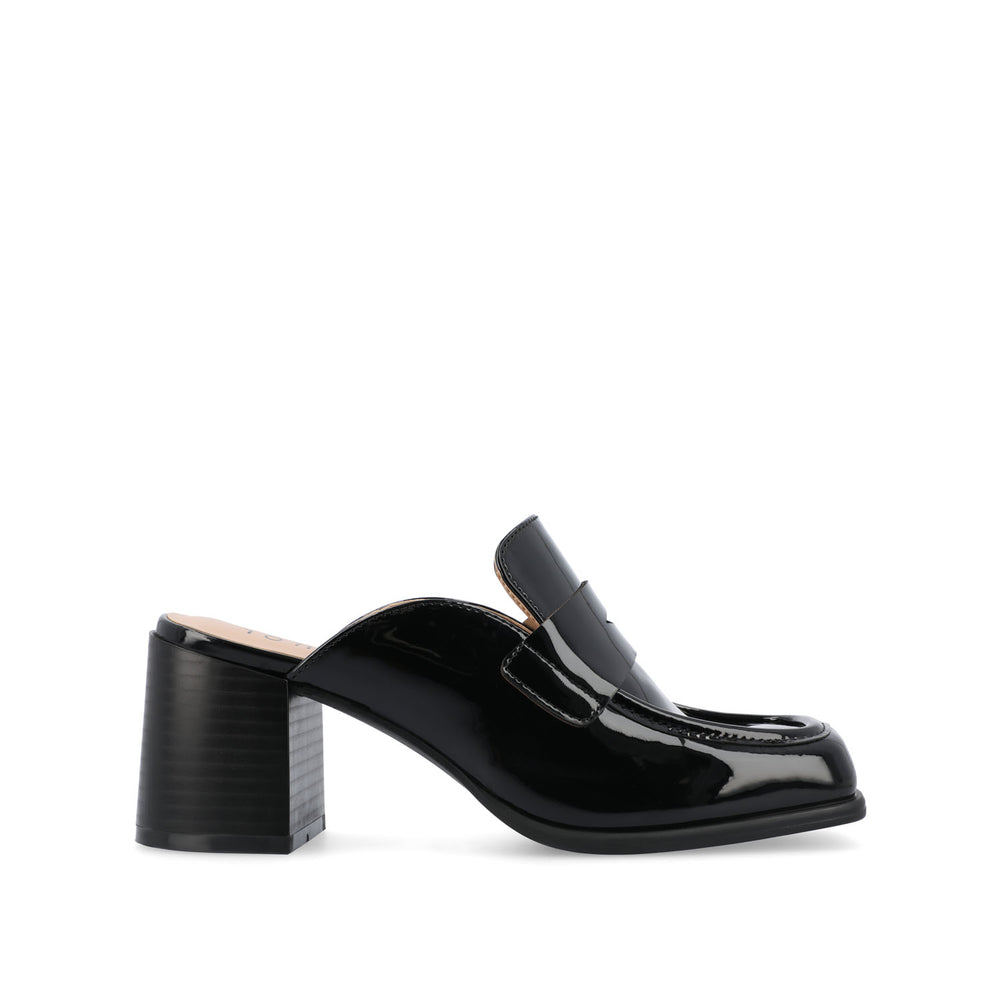 BAYLEY BLOCK HEELED LOAFERS IN FAUX LEATHER