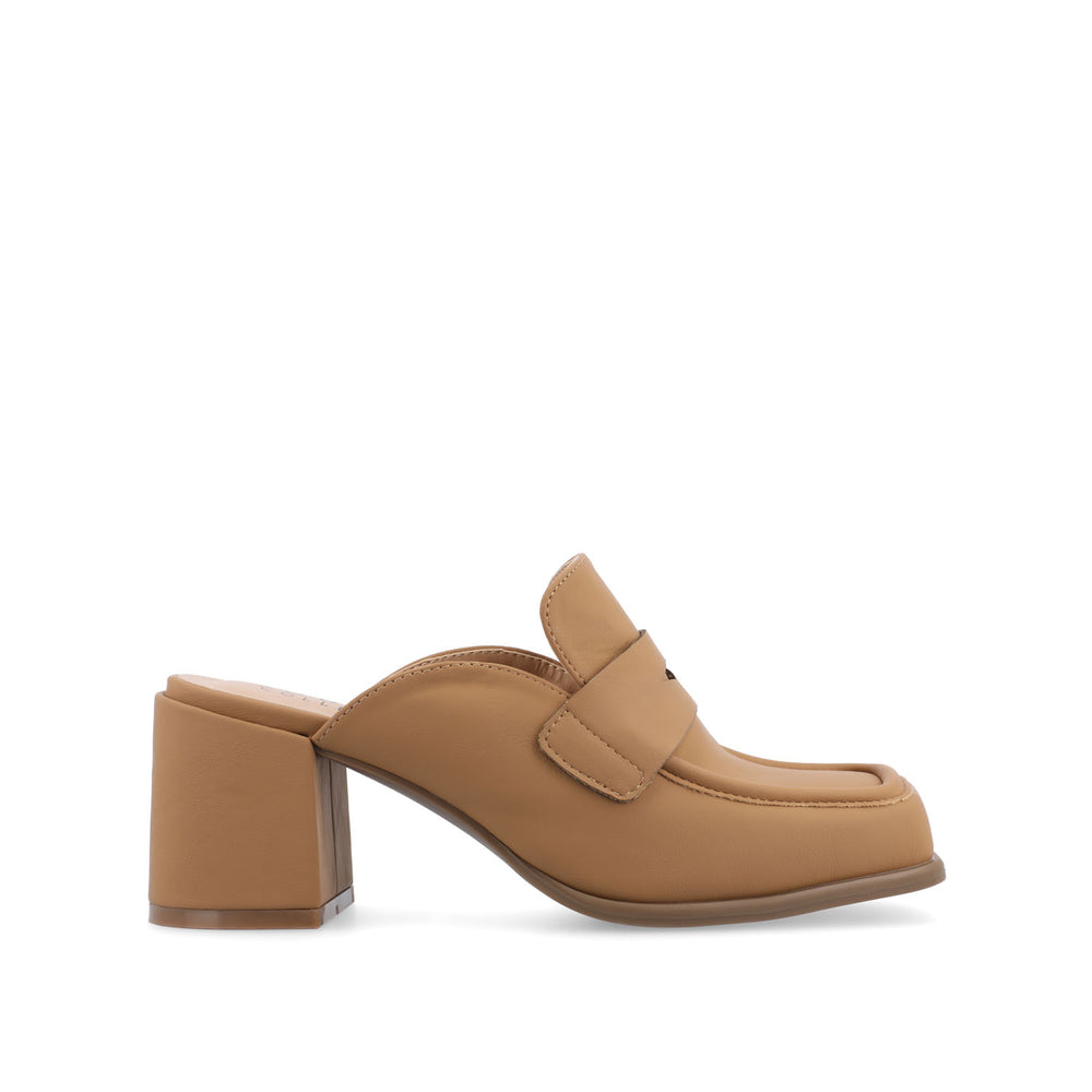 BAYLEY BLOCK HEELED LOAFERS IN FAUX LEATHER