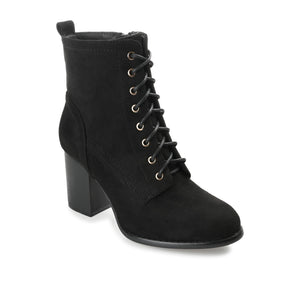 BAYLOR LACE-UP BOOTIES IN WIDE - Black Faux Suede