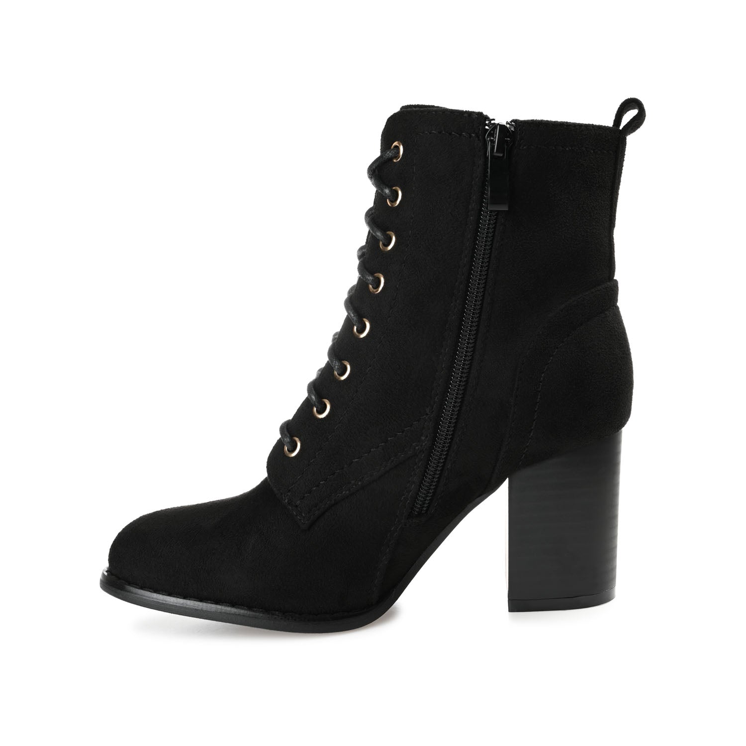 BAYLOR LACE-UP BOOTIES IN WIDE - Black Faux Suede