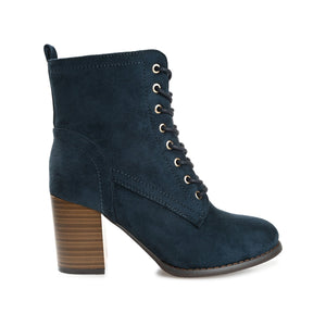 BAYLOR LACE-UP BOOTIES IN WIDE - Navy Faux Suede
