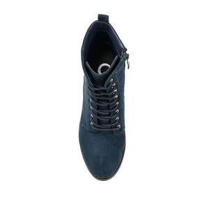 BAYLOR LACE-UP BOOTIES IN WIDE - Navy Faux Suede