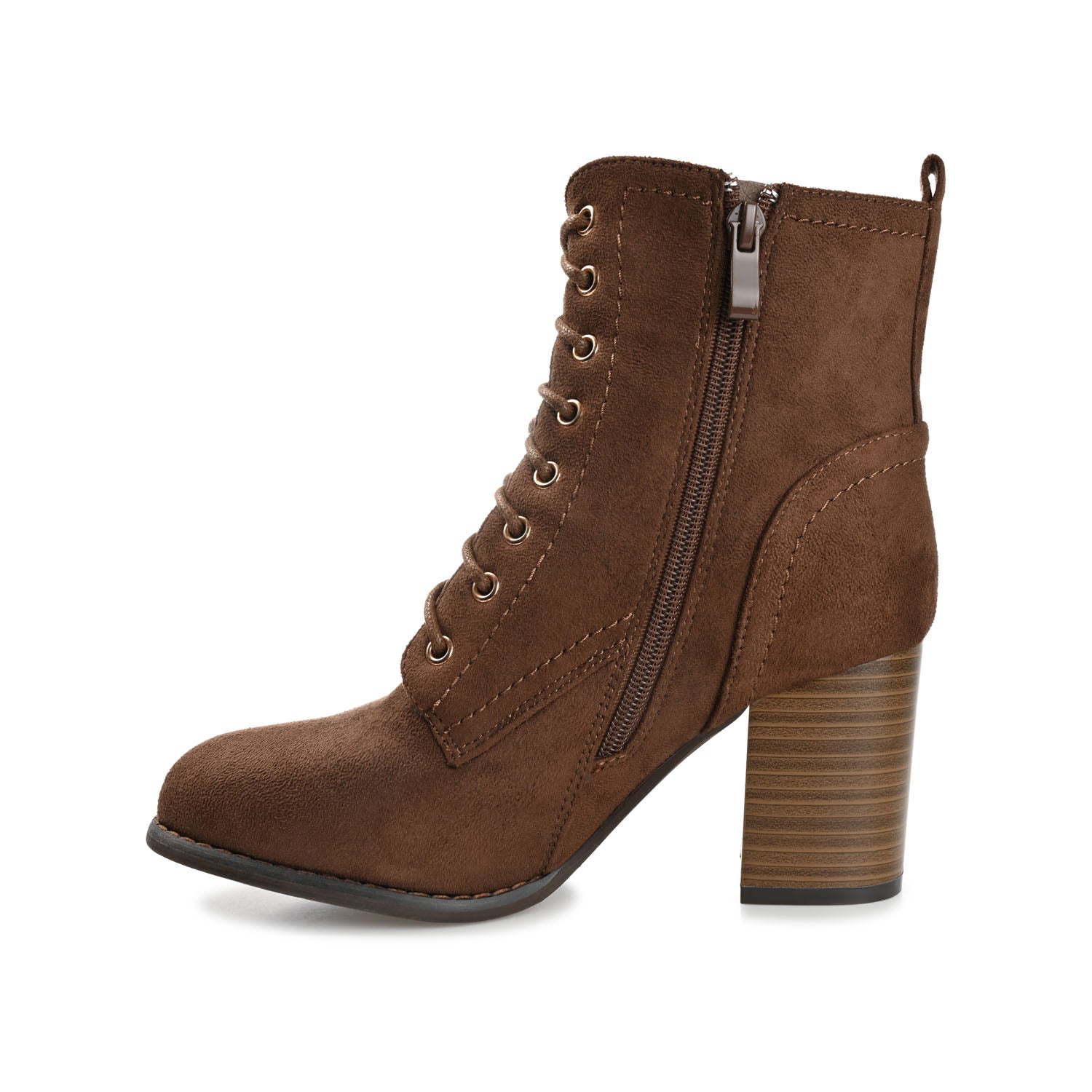 BAYLOR LACE-UP BOOTIES IN FAUX SUEDE - Brown Faux Suede