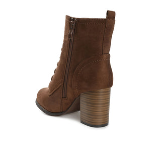 BAYLOR LACE-UP BOOTIES IN FAUX SUEDE - Brown Faux Suede