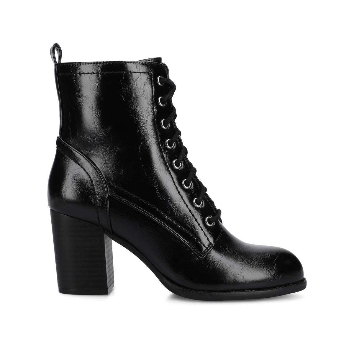 BAYLOR VEGAN LEATHER LACE-UP BOOTIES IN WIDE - Black Crinkle
