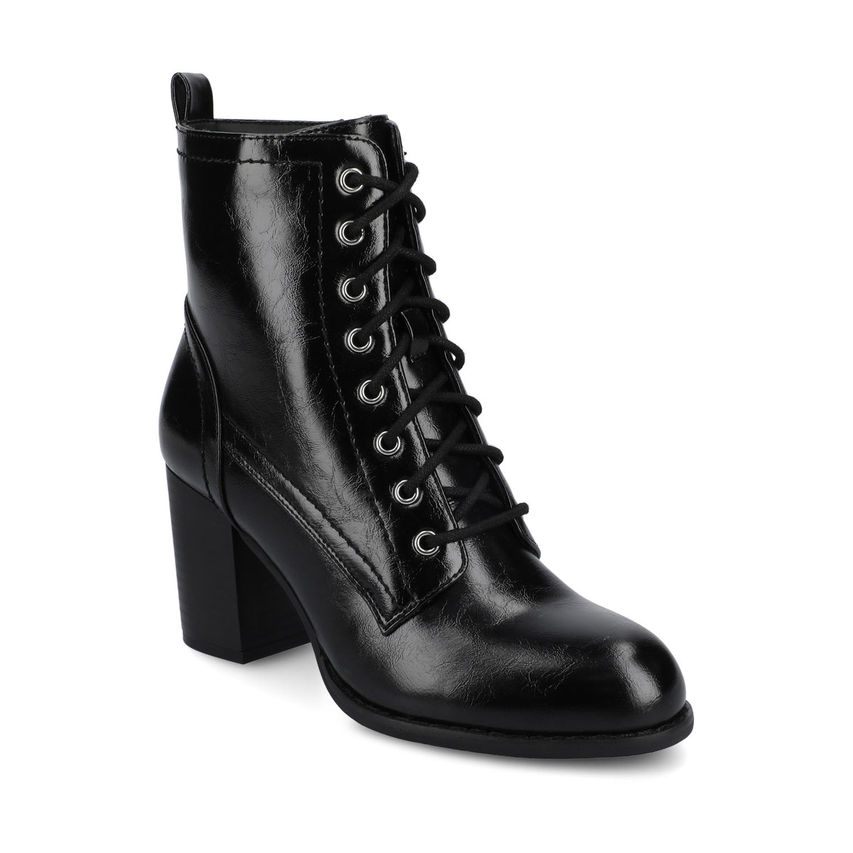 BAYLOR VEGAN LEATHER LACE-UP BOOTIES IN WIDE - Black Crinkle