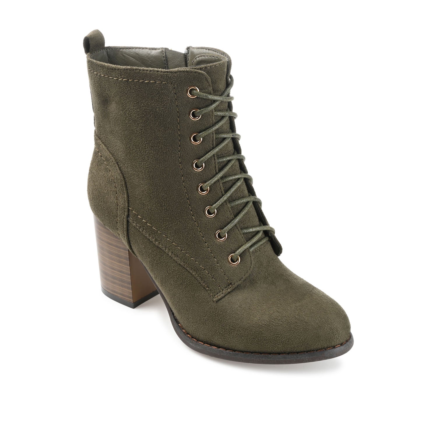 BAYLOR LACE-UP BOOTIES IN FAUX SUEDE - Olive Faux Suede