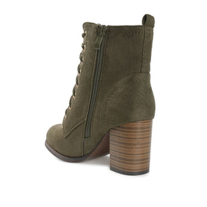BAYLOR LACE-UP BOOTIES IN FAUX SUEDE - Olive Faux Suede