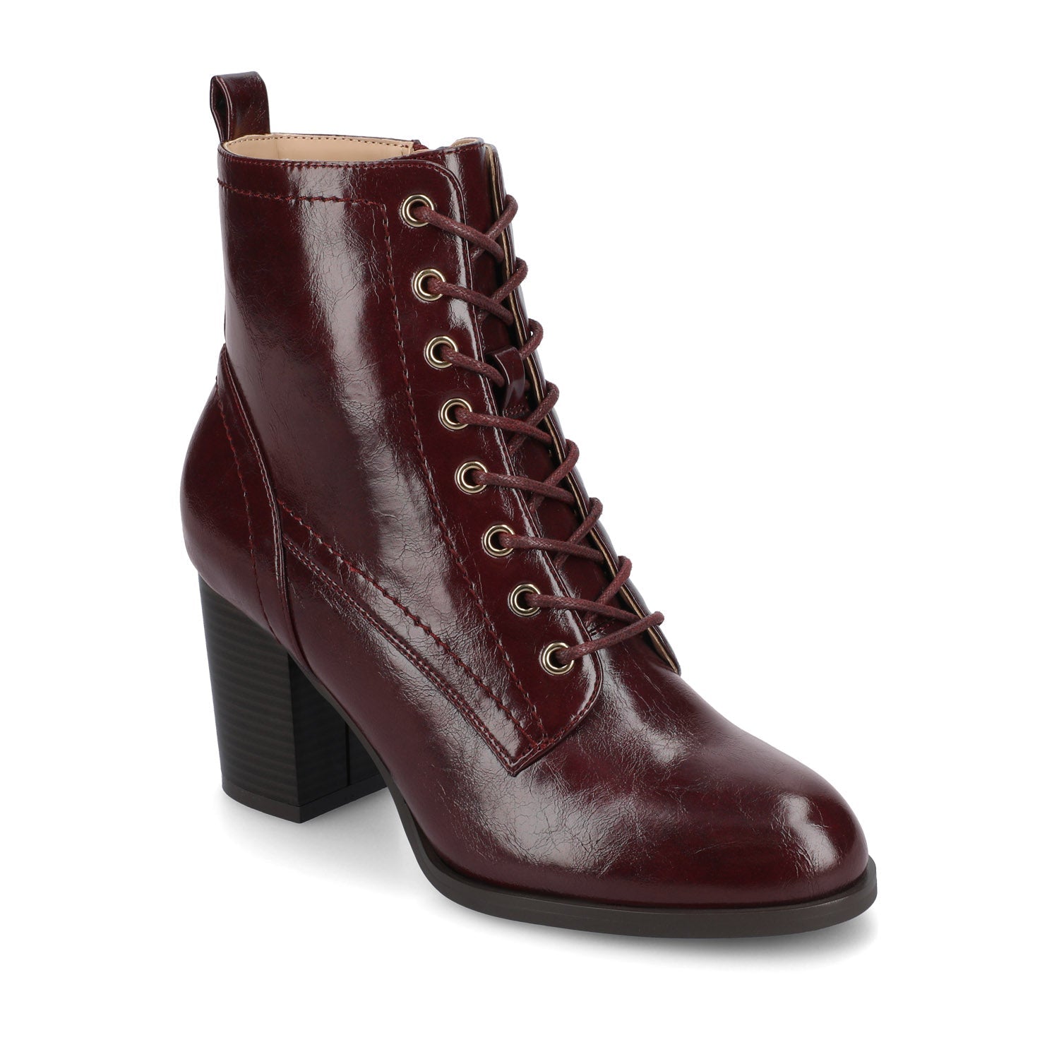 BAYLOR VEGAN LEATHER LACE-UP BOOTIES - Oxblood Patent