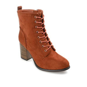 BAYLOR LACE-UP BOOTIES IN WIDE - Rust Faux Suede