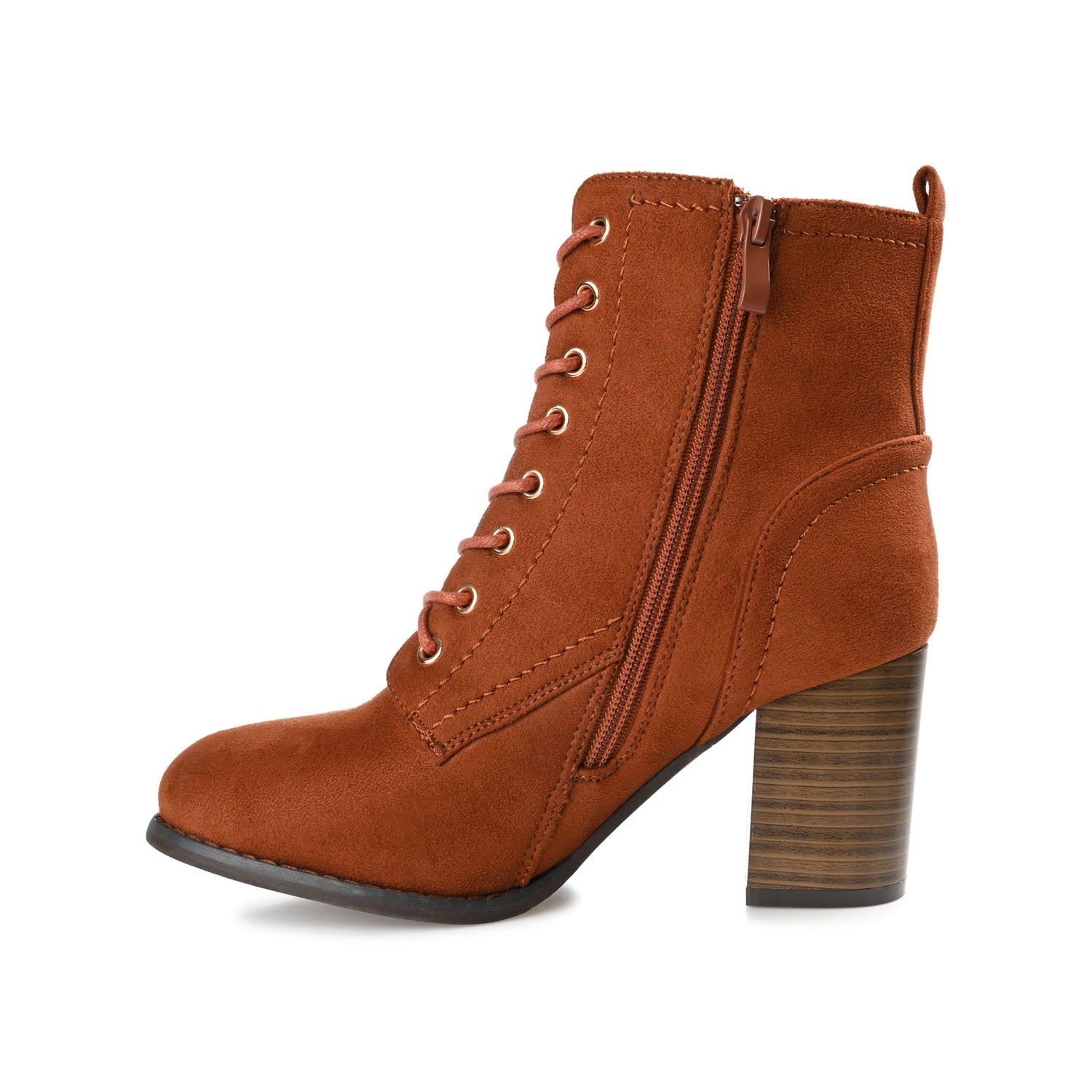 BAYLOR LACE-UP BOOTIES IN FAUX SUEDE - Rust Faux Suede
