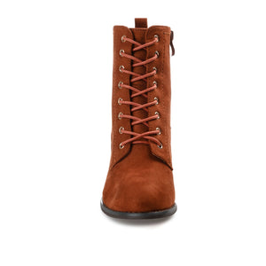 BAYLOR LACE-UP BOOTIES IN WIDE - Rust Faux Suede