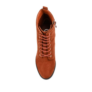 BAYLOR LACE-UP BOOTIES IN WIDE - Rust Faux Suede