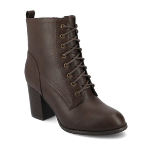 BAYLOR VEGAN LEATHER LACE-UP BOOTIES IN WIDE - Brown PU