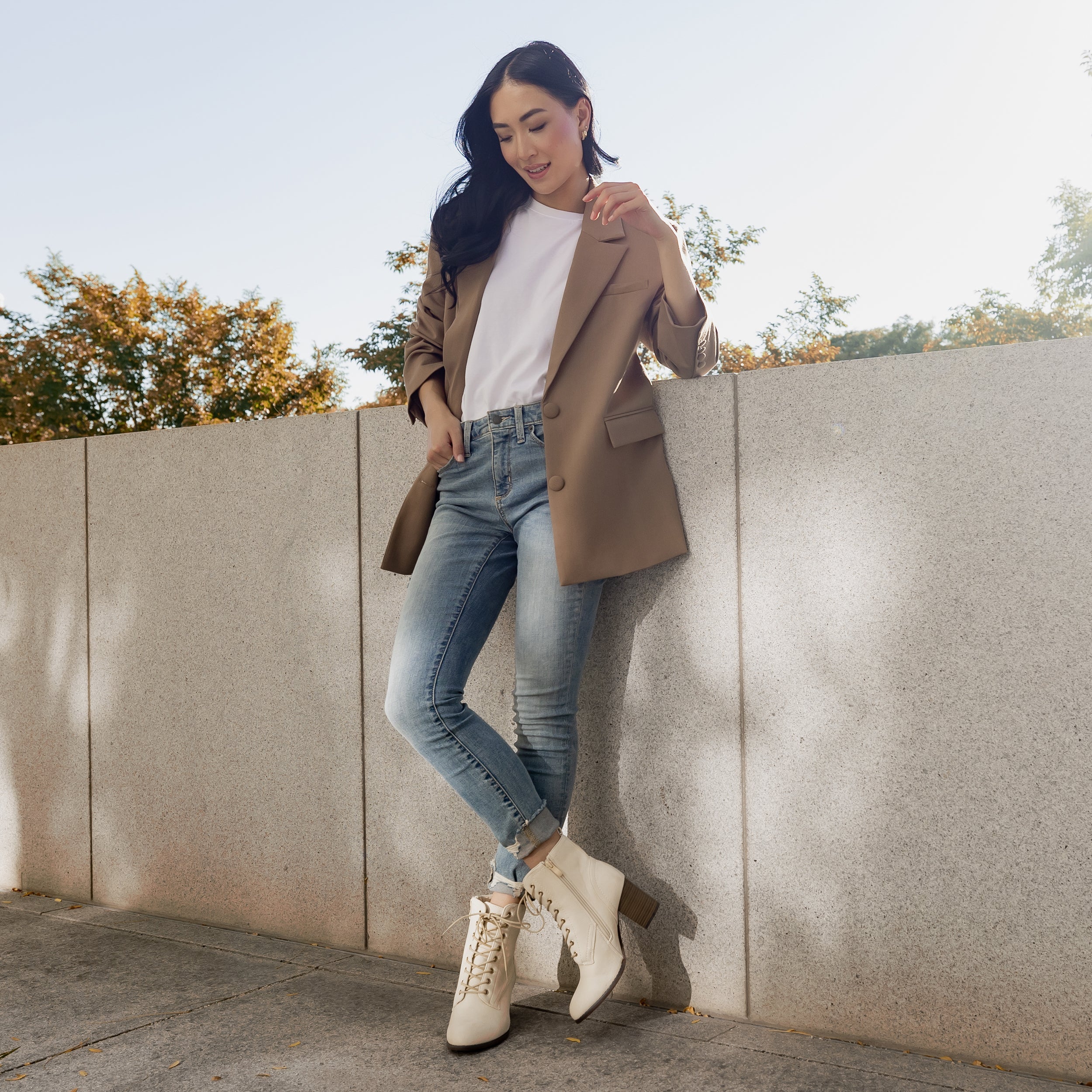 BAYLOR VEGAN LEATHER LACE-UP BOOTIES IN WIDE - Oxblood Patent