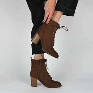 BAYLOR VEGAN LEATHER LACE-UP BOOTIES IN WIDE - Oxblood Patent