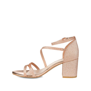 BELLA STRAPPY HEELS IN GLITTER - Rose Gold Glitter