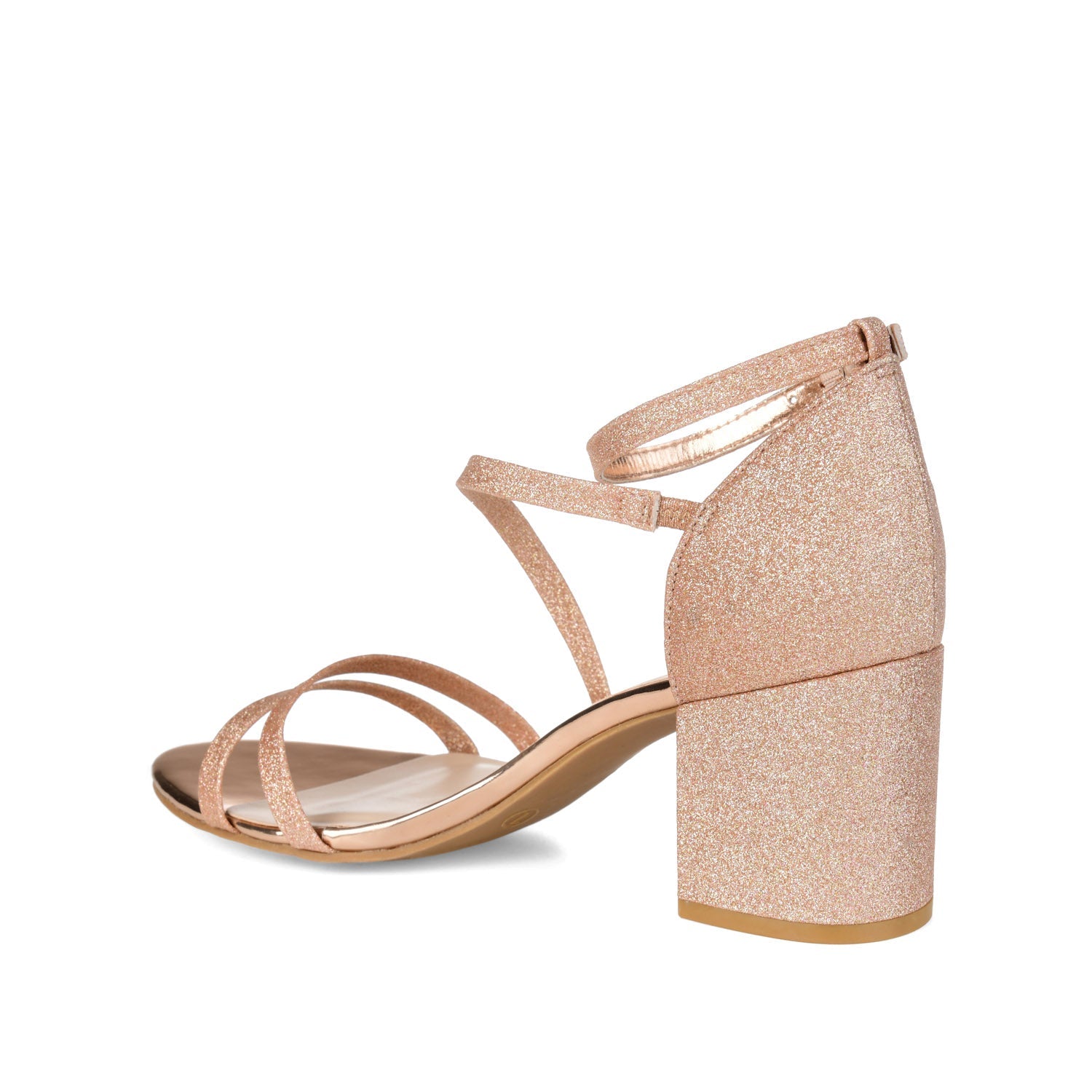 BELLA GLITTERED STRAPPY HEELS IN WIDE - Rose Gold Glitter