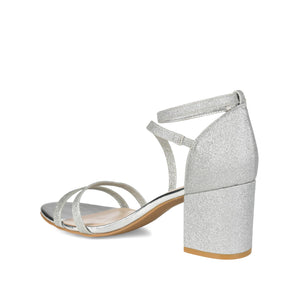 BELLA GLITTERED STRAPPY HEELS IN WIDE - Silver Glitter