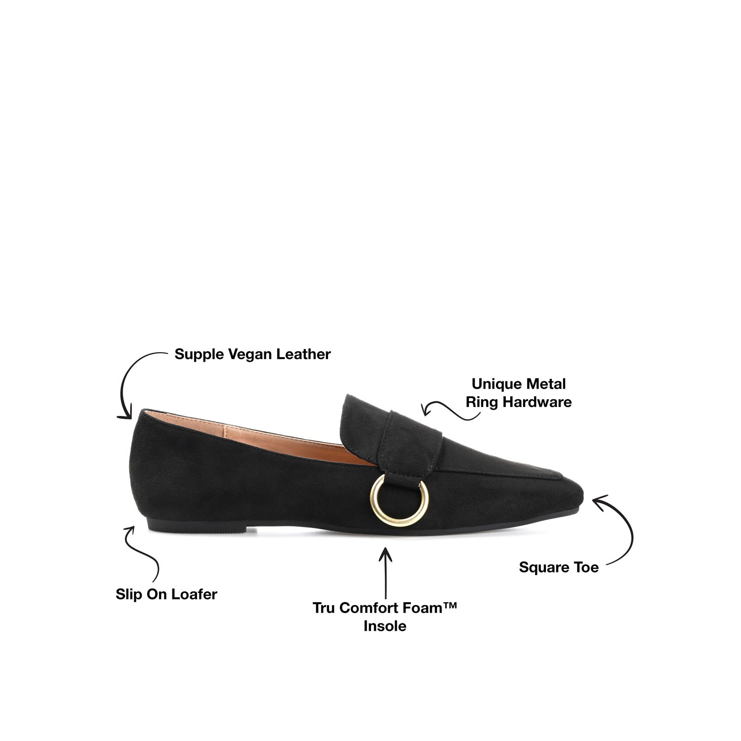 BENNTLY SQUARE TOE LOAFER IN FAUX SUEDE - Black