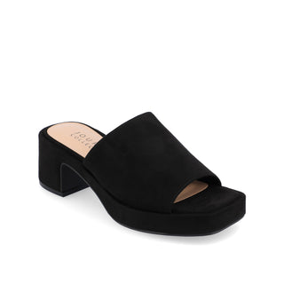 BESSA BLOCK HEELED MULES IN FAUX SUEDE