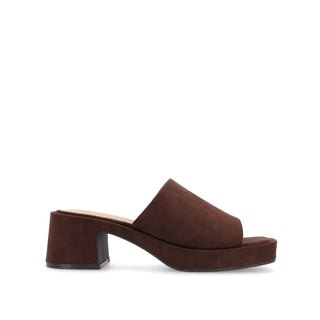 BESSA BLOCK HEELED MULES IN FAUX SUEDE