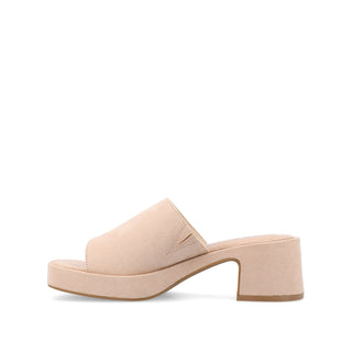 BESSA BLOCK HEELED MULES IN FAUX SUEDE