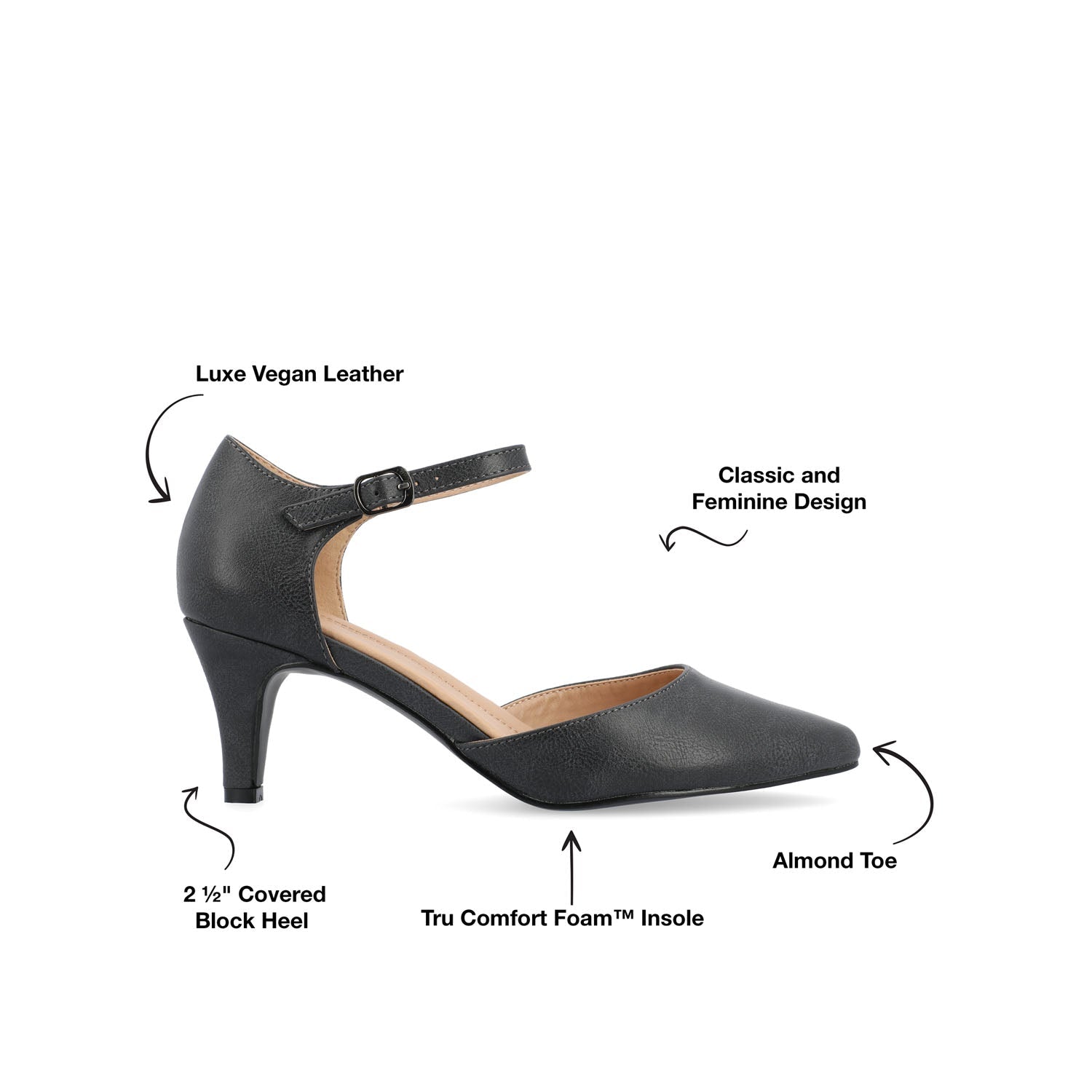 BETTIE D'ORSAY PUMP HEELS IN WIDE - Grey PU