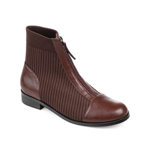 BEXLIE ZIP-UP BOOTIES IN KNIT FABRIC IN WIDE - Brown