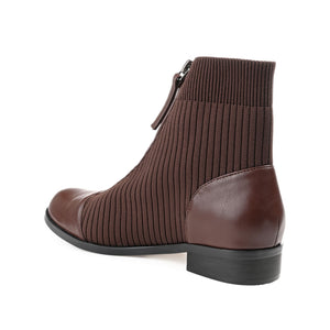 BEXLIE ZIP-UP BOOTIES IN KNIT FABRIC IN WIDE - Brown