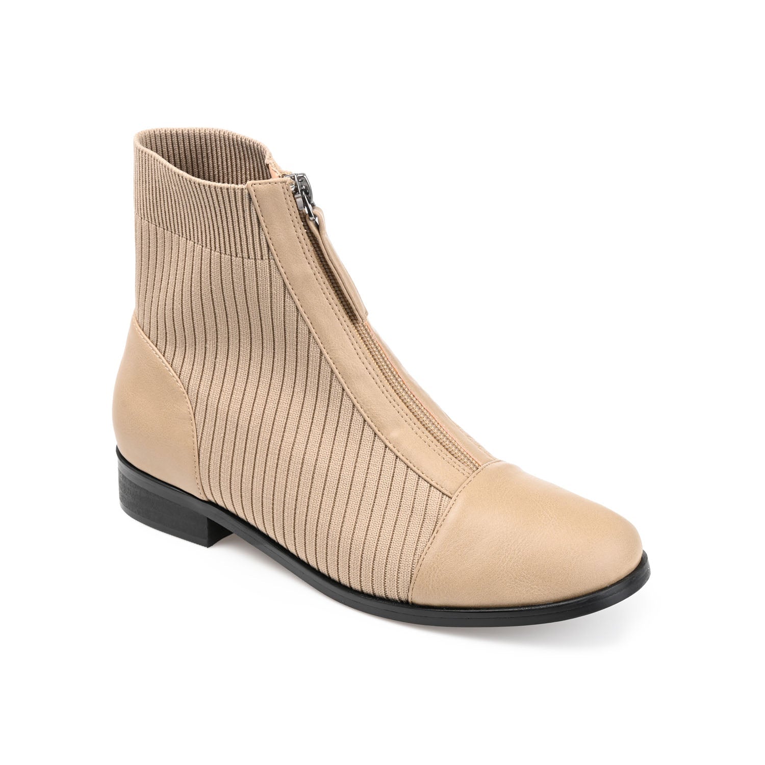 BEXLIE ZIP-UP BOOTIES IN KNIT FABRIC - Tan
