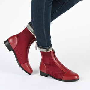 BEXLIE ZIP-UP BOOTIES IN KNIT FABRIC - Red