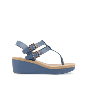 BIANCA WEDGE HEELED SANDALS IN VEGAN LEATHER - Blue PU