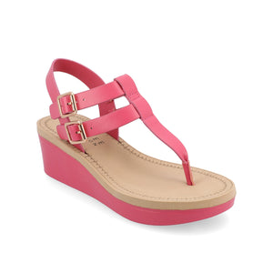 BIANCA WEDGE HEELED SANDALS IN VEGAN LEATHER - Pink PU