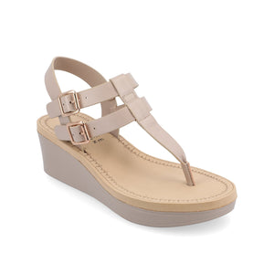 BIANCA WEDGE HEELED SANDALS IN VEGAN LEATHER - Taupe PU