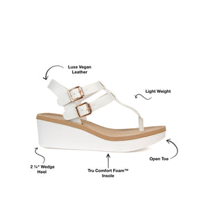 BIANCA WEDGE HEELED SANDALS IN VEGAN LEATHER - White PU