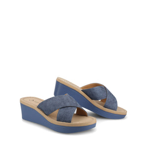 Biara Platform Wedge Sandals - Denim