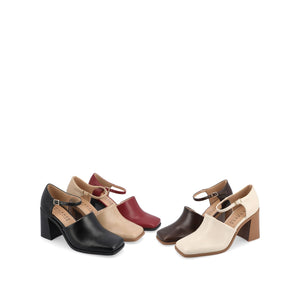 BOBBY LOAFER BLOCK HEELS IN VEGAN LEATHER - Red